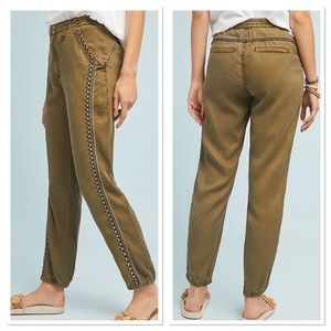 Anthropologie moss embroidered jogger khaki pants